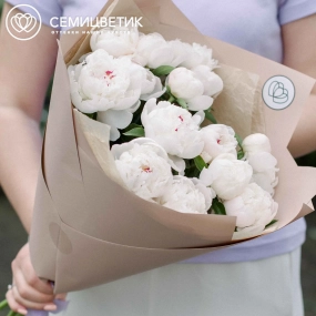 Букет из 15 нежно-розовых пионов Standart в кремовой пленке