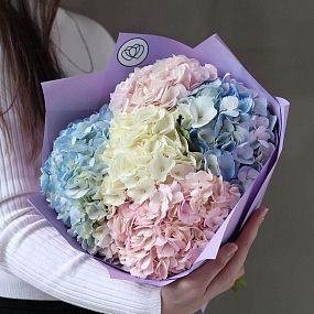 Букет подруге на свадьбу  из 5 гортензий нежный микс