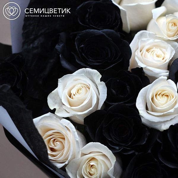 Букет из 25 белых и черных роз (Эквадор)