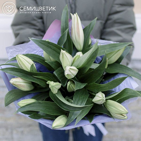 Букет из 7 белых восточных лилий