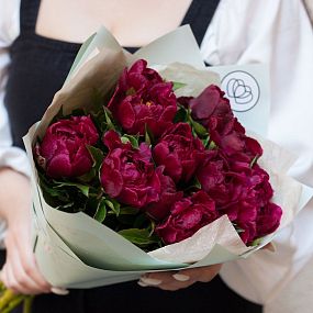 Маленький букет  из 11 бордовых пионов Standart Plus